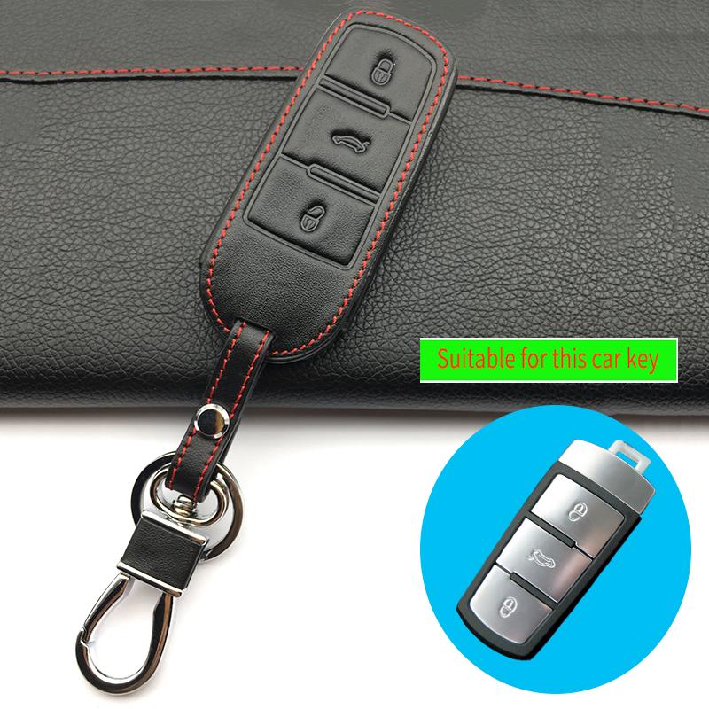 Genuine Leather Remote Control Car Key Cover Skin Case For Volkswagen Vw Touareg 3 Buttons Smart Key Protect Shell