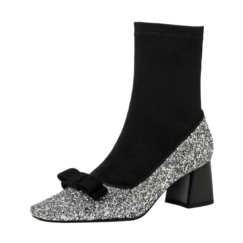 Anti-slip Socks and Boots - Women's High-heeled Stretch Shoes, Nude Boots, Short Boots
