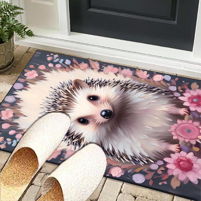 Autumnal Hedgehog Family Office Rug Chair Mat, Entryway Carpet, Suitable for Front Door, Bedroom, Living Room, Desk, Holiday Gift