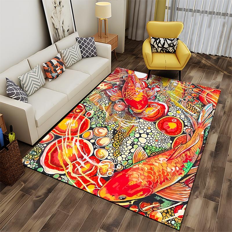 Colorful Koi Fish Pattern Carpet for Living Room, Vibrant Art Design Suitable for Use As an Anti-slip for Living Room Bedroom Sofas