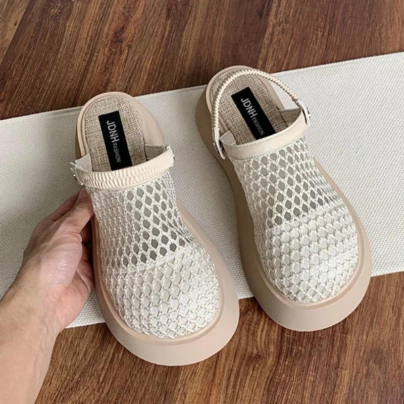Thick Soled Baotou Sandals 2026 Summer New Style One Foot Half Slippers with Hollow and Breathable Holes, Two Pairs of Sandals