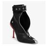 Women Red Pointed Toe High Heel Ankle Boots Metal Decoration Front Zipper Belt Buckle Fashion Short Boots For Autumn Winter
