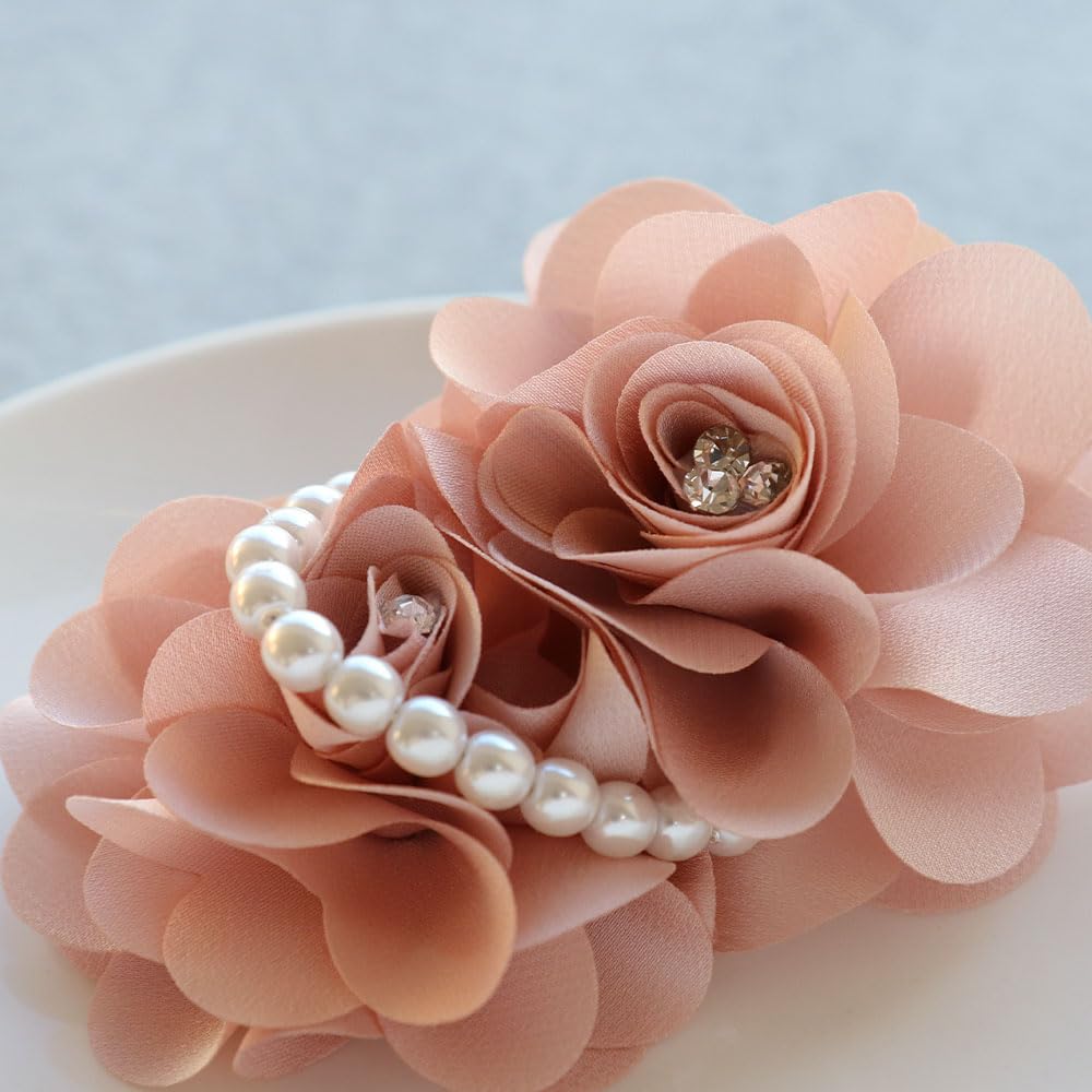 JewelVOX Korsagenblume Perlenstein mit Clip Doppelte 3D-Blume Party Groß Formell Stilvoll Rosa [JewelVOX]
