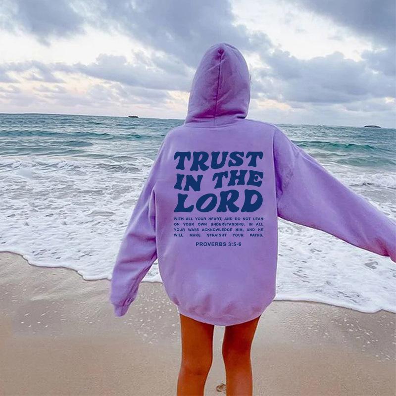 

Довіряйте Господу. Жіноча Amazon Осінь і зима. Новий великий текстурований світшот із кишеньковим капюшоном. Світшот Y2K S світло-фіолетового кольору