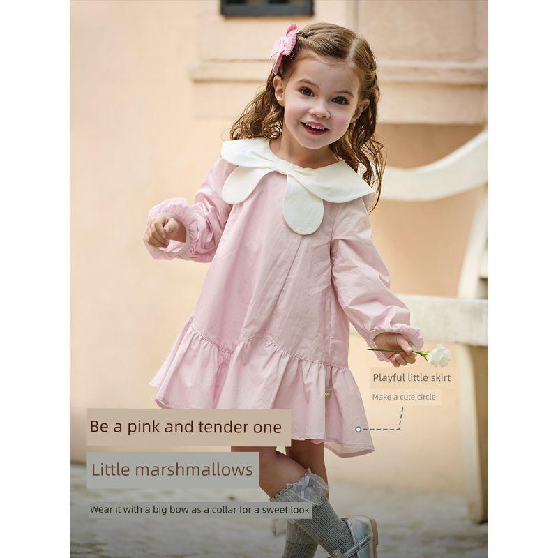 David Bella Spring New Style 2026 Girls' Pure Cotton Dress Baby Doll Collar Ruffled Long-Sleeved Dress