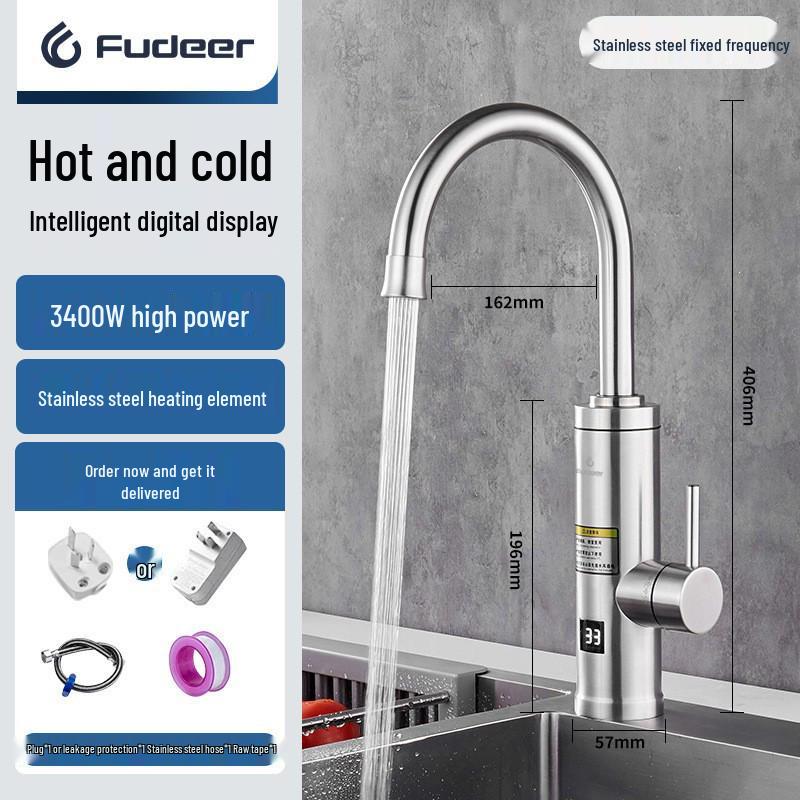 Robinet de apă caldă instantanee: Oțel Inoxidabil 304, Control Inteligent al Temperaturii, Încălzire în 3 Secunde, Utilizare Duală Rece și Cald, Afișaj Digital