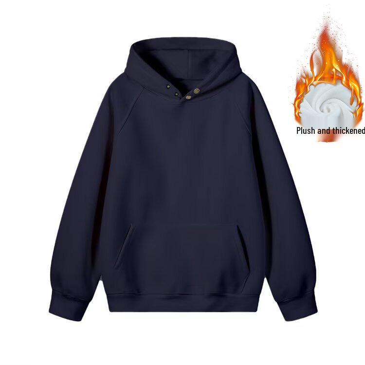 Men’s 500G Heavyweight Button-Up Hoodie: Autumn/Winter Trendy Brand, Loose Fit, Solid Color, Versatile American Style.