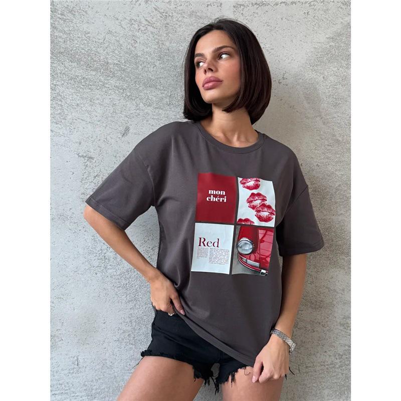 Women's Summer Casual Lazy Design Short Sleeve Letter Print T-Shirt