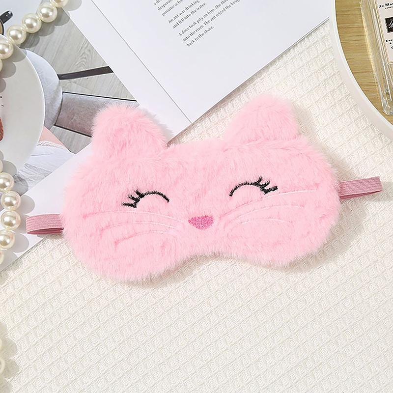 1Pc Sleeping Eye Mask Cute Cartoon Cat Plush Comfortable Sleep Mask Sleep Aid Traveling Home Shading Light Eye Cover Eyeshade