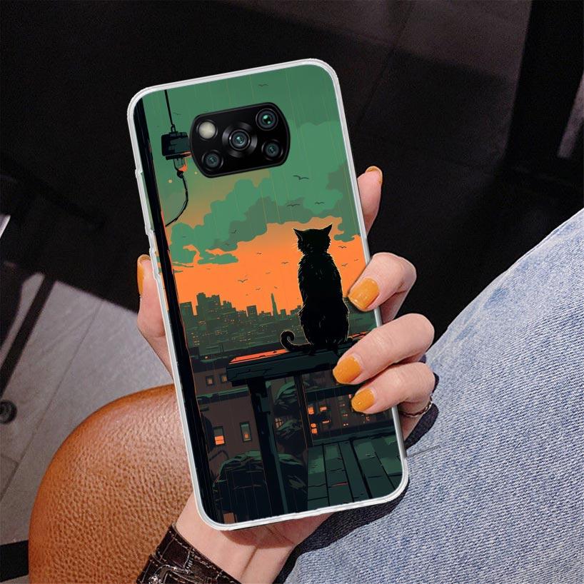 Anime Cat Rain Animal Phnoe Case for Xiaomi Poco X5 X6 X7 Pro X4 Gt F7 Ultra M8 M7 Redmi 15C 15 13C 13 12C 12 Unique Cover Coque