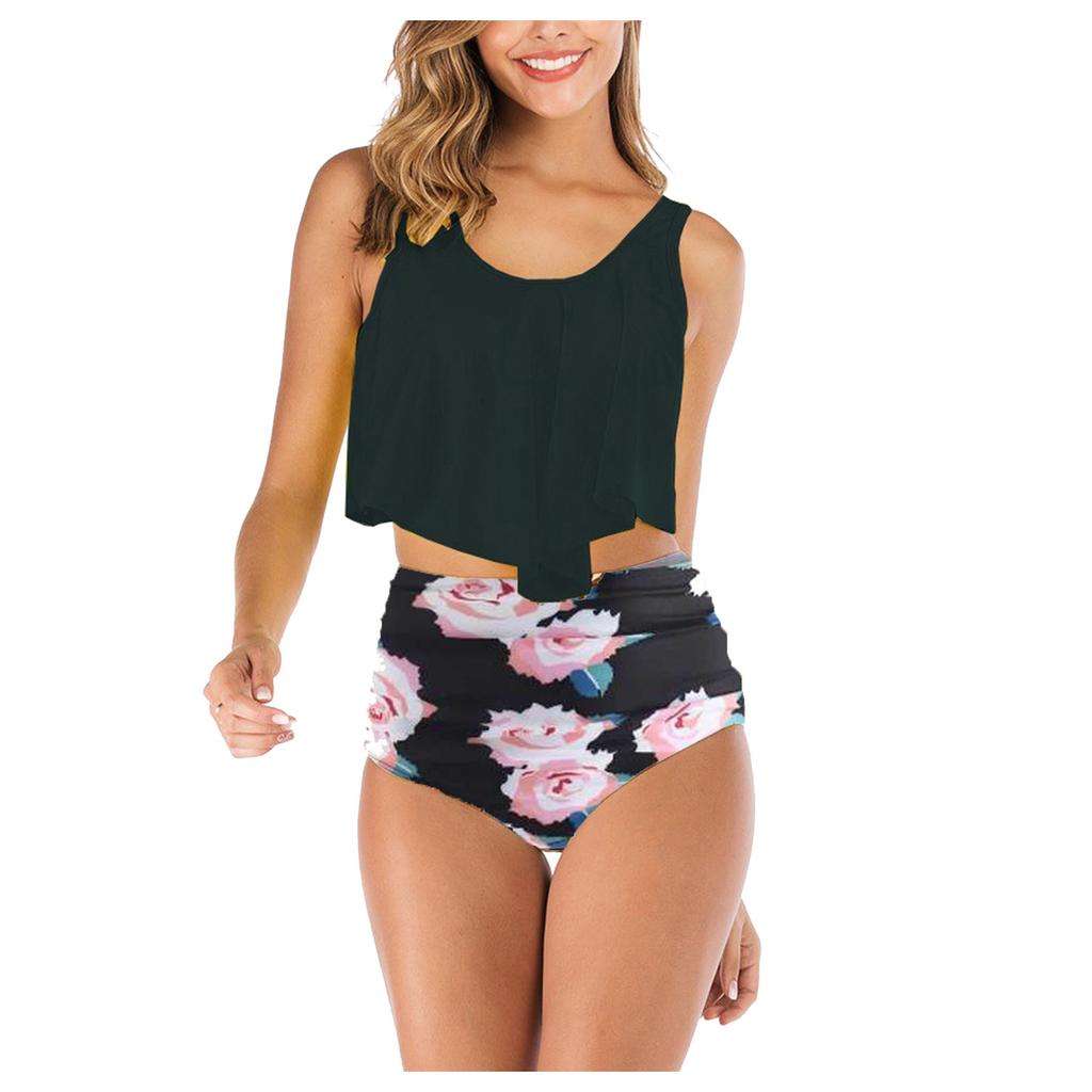 Women's Floral Tankini Swimsuit with High-Waisted Bottom Two Piece Set for Beach, Pool, Vacation Wear