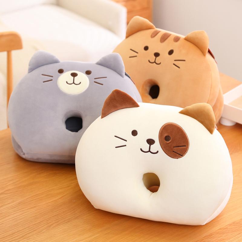 Cartoon Cat Neck Pillow: Folding Nap & Backrest Plush Doll for Office & Classroom
