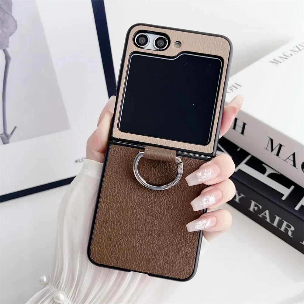 flip 6 Case Double Color Ring Holder Phone Case for Samsung Galaxy Z Flip 6 4 3 2 1 flip6 Flip PU Leather Cover for Z Flip 6