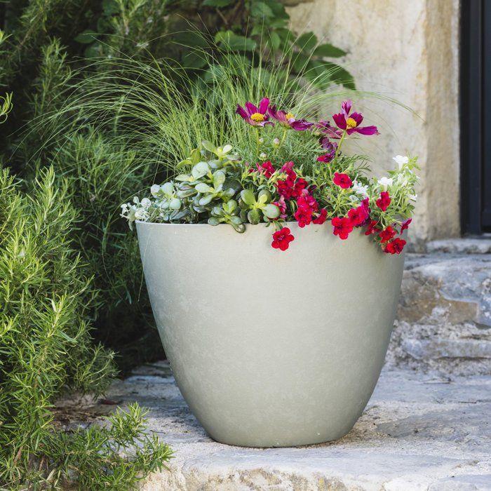 Runder Blumentopf Ø 50 cm - EDA - Element - 47,8 L - Drainagesystem - Innen / Außen - Ø 48,8 x H 38,4 cm - Khaki