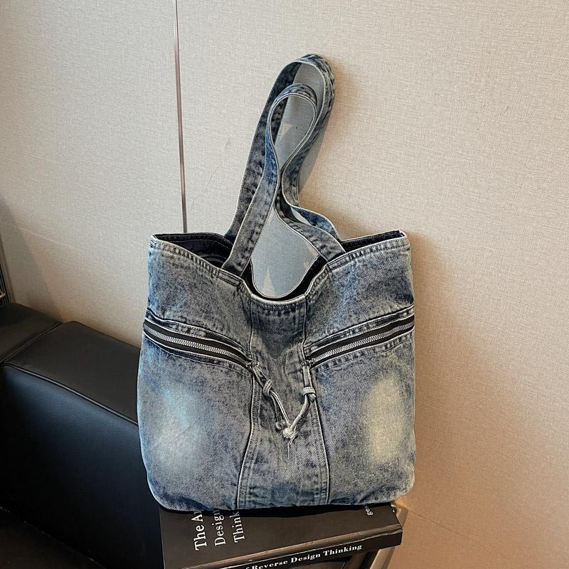 Vintage Denim Toteväska Ficka Pendlarväska