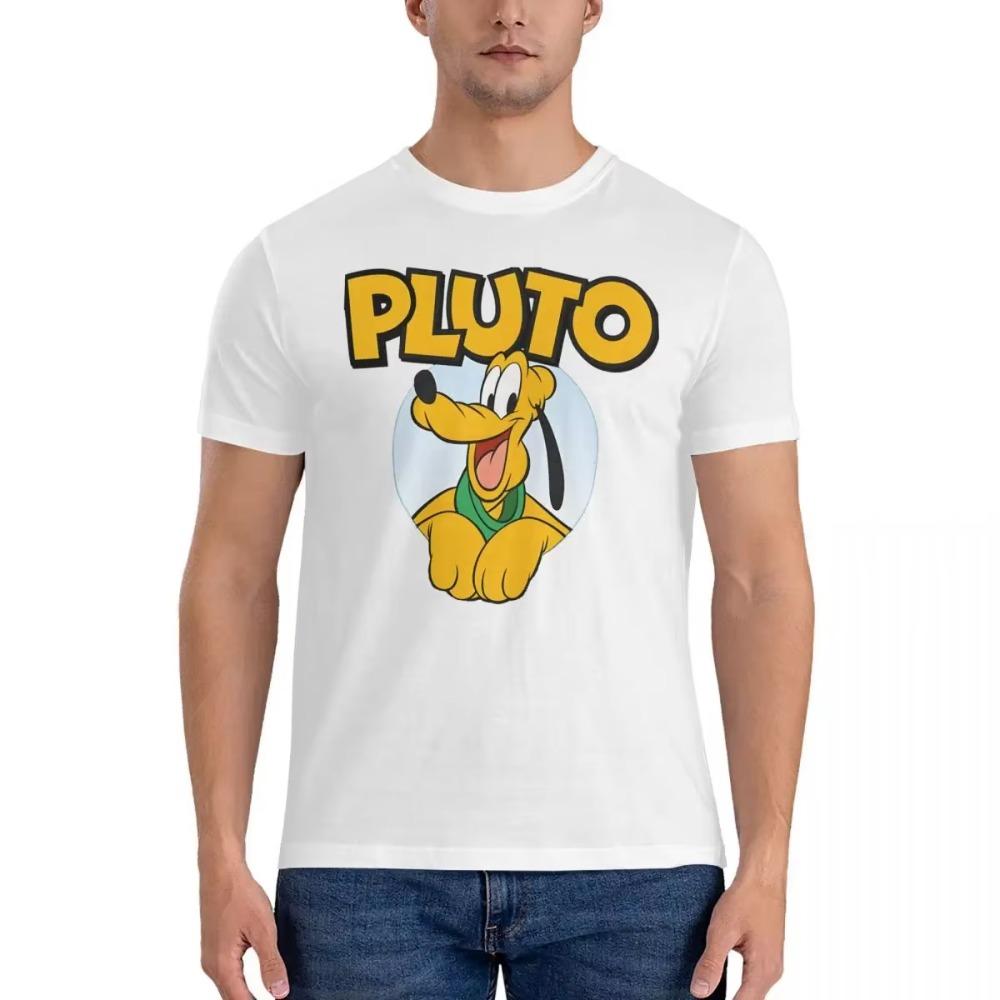 T Shirts For Men Crewneck 100% Cotton Leisure Cute Loose Graphic T-Shirt Cartoon Character Pluto Short Sleeve Tees Party Tops