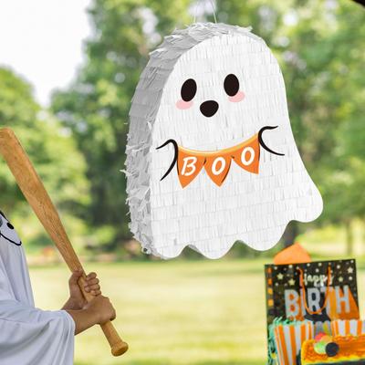 Ghost Pinata Pull String Cute White Ghost Pinata with Stick Blindfold And Confetti for Halloween Birthday Party Supplies