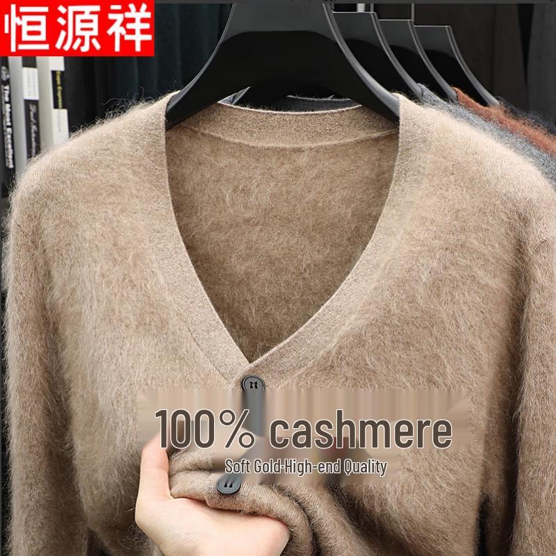 

Мужской кардиган с V-образным вырезом Hengyuanxiang из 100% кашемира M