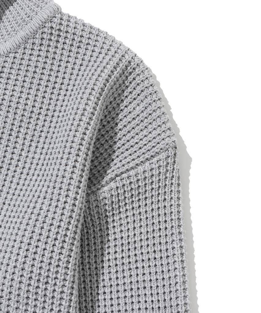 KNITTED Soft Cotton Heavy Waffle Half Zip Knit Melange Grey