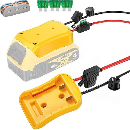 Power Wheel Adapter for Dewalt 20V Battery Series with Fuse, Switch & Wire Terminal, 3Pcs 30A Fuse, 12 AWG Wire Battery Converter Connector DIY for