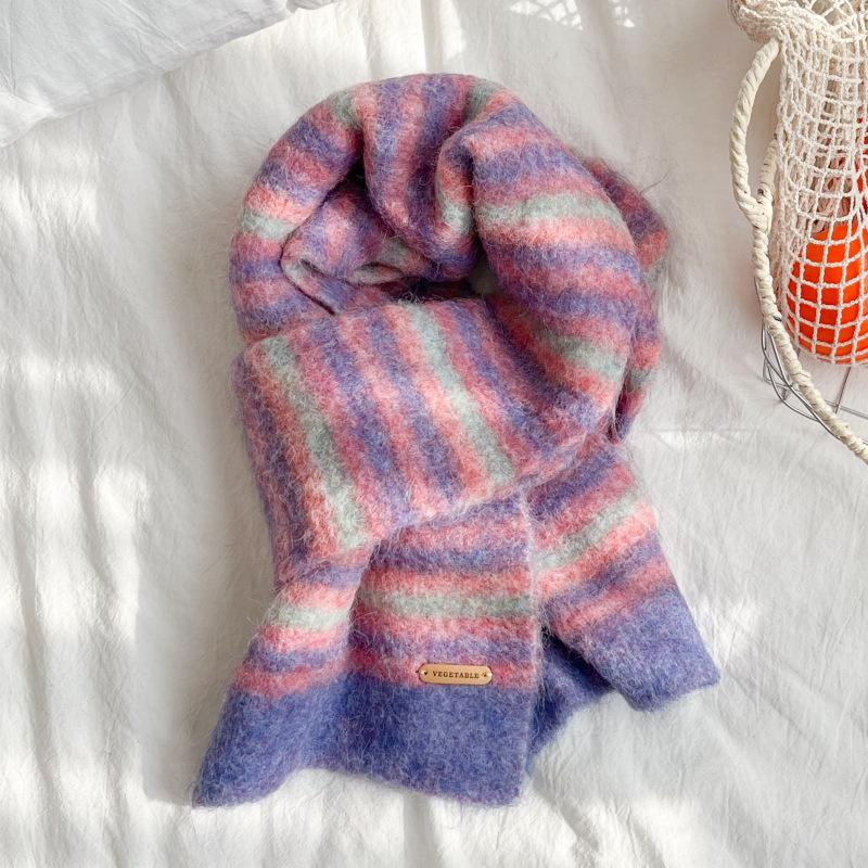 Winter thickened velvet, cold-proof, warm, comfortable and breathable scarf, simple and versatile striped jacquard neck protection scarf