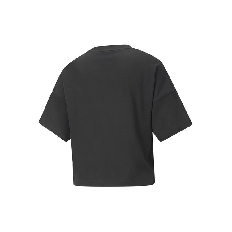 PUMA Her Cropped Tee Solid Color Sporty Casual Moisture-Wicking Anti-UV Breathable Loose Cropped Drop-Shoulder T-Shirt Women's Black