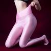 Dehnbar Weich Satin Seidig Yoga Leggings Damen Sexy Öl Glänzend Formgebend Strumpfhose Pole Dance Clubwear Fitness Bleistift Hosen
