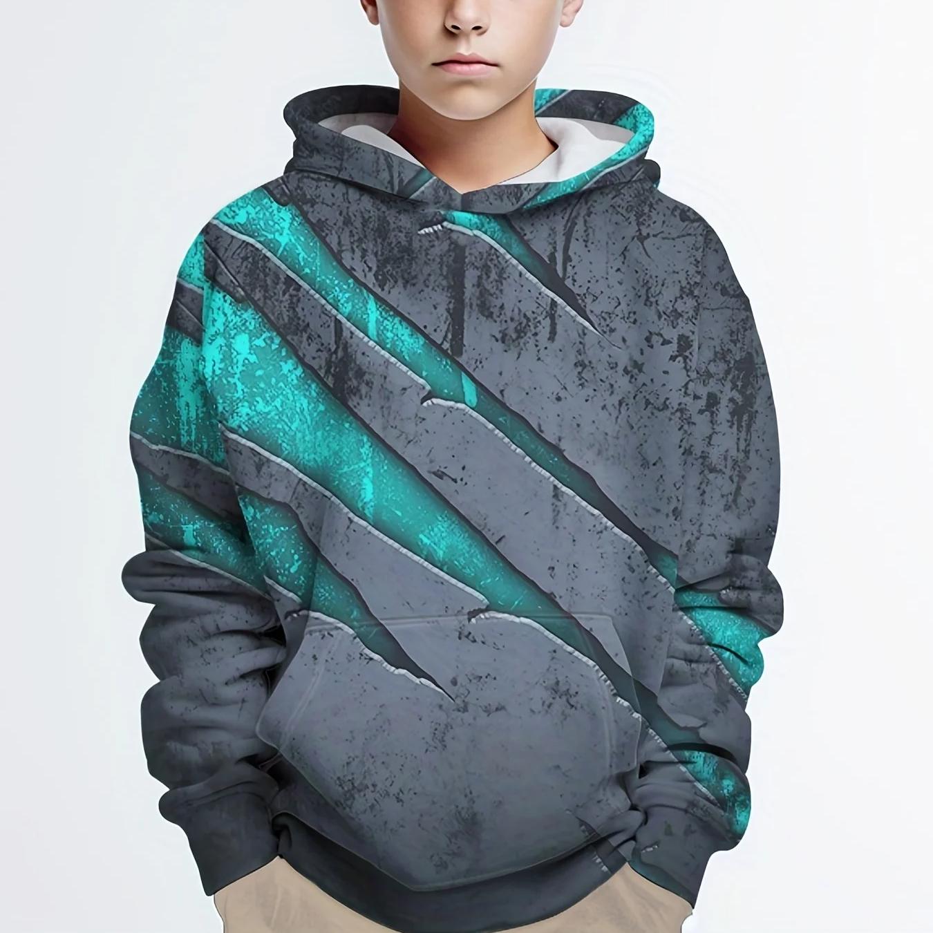 

Крутые повседневные пуловеры с длинными рукавами и цифровым 3D принтом для мальчиков, свитшот для мальчиков на весну и осень, детские топы с капюшоном на открытом воздухе 160