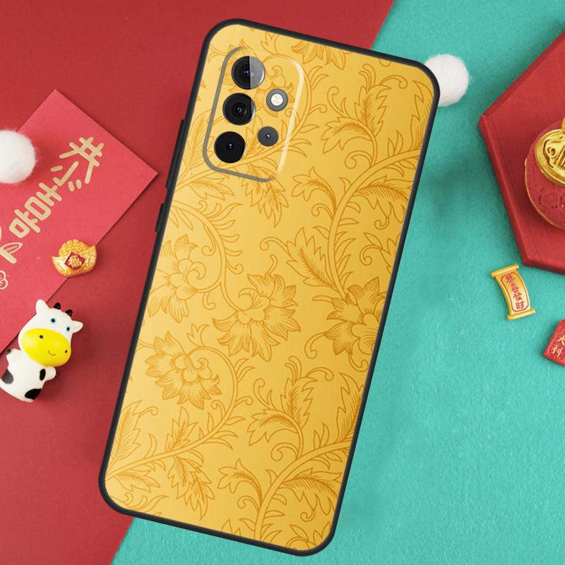 Gold Floral Pattern Case For Samsung Galaxy A16 A26 A36 A56 A15 A35 A55 A14 A34 A54 A12 A32 A52 A13 A33 A53 A17