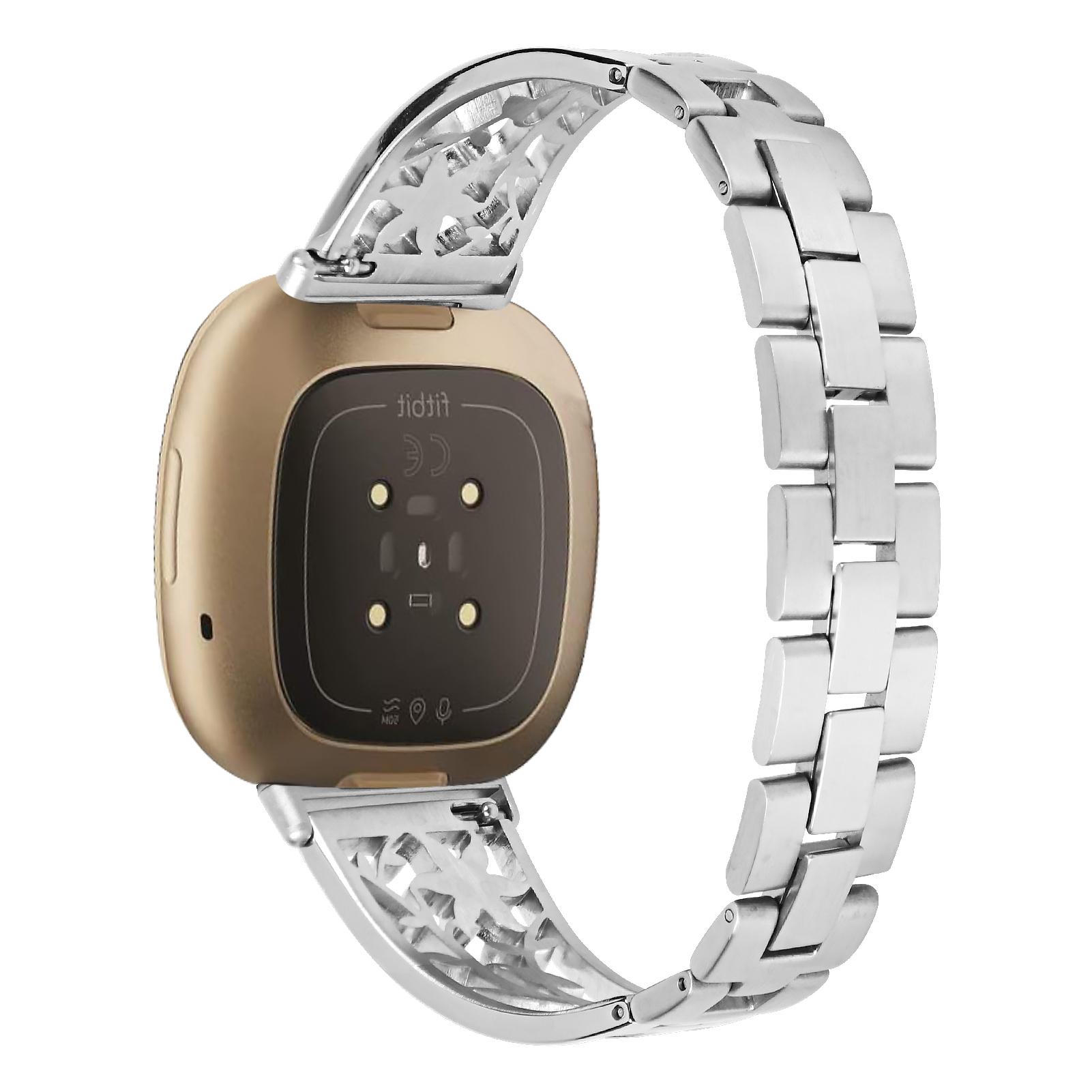 

Watch Strap for Fitbit Versa 4/Sense 2,Rhinestone Decor Stainless Steel Replacement Wrist Band Silver