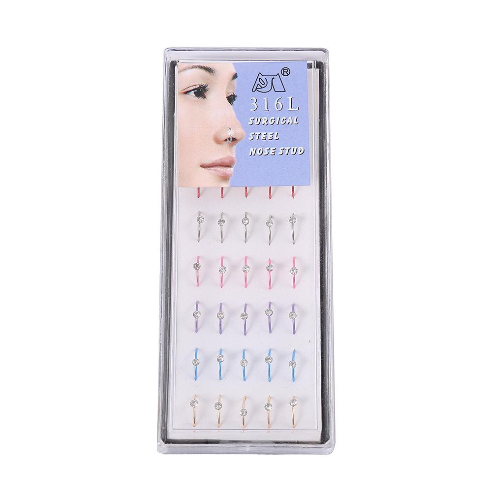 1 Box of stainless steel nose ring with crystal zirconium nose stud piercing accessories