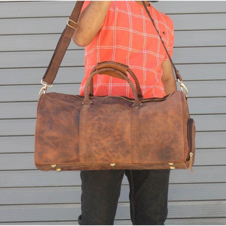 Personalized Cowhide Leather Duffel Bag:" Weekender Travel Bag