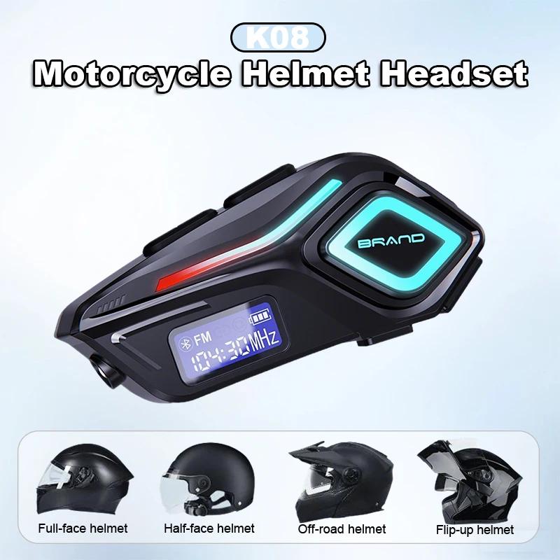 K08 Universal Motorcycle Helmet Headset Hands-Free Calling Bluetooth 5.4 IPX8 Waterproof FM Radio 2in1 Mic Wireless Earphone