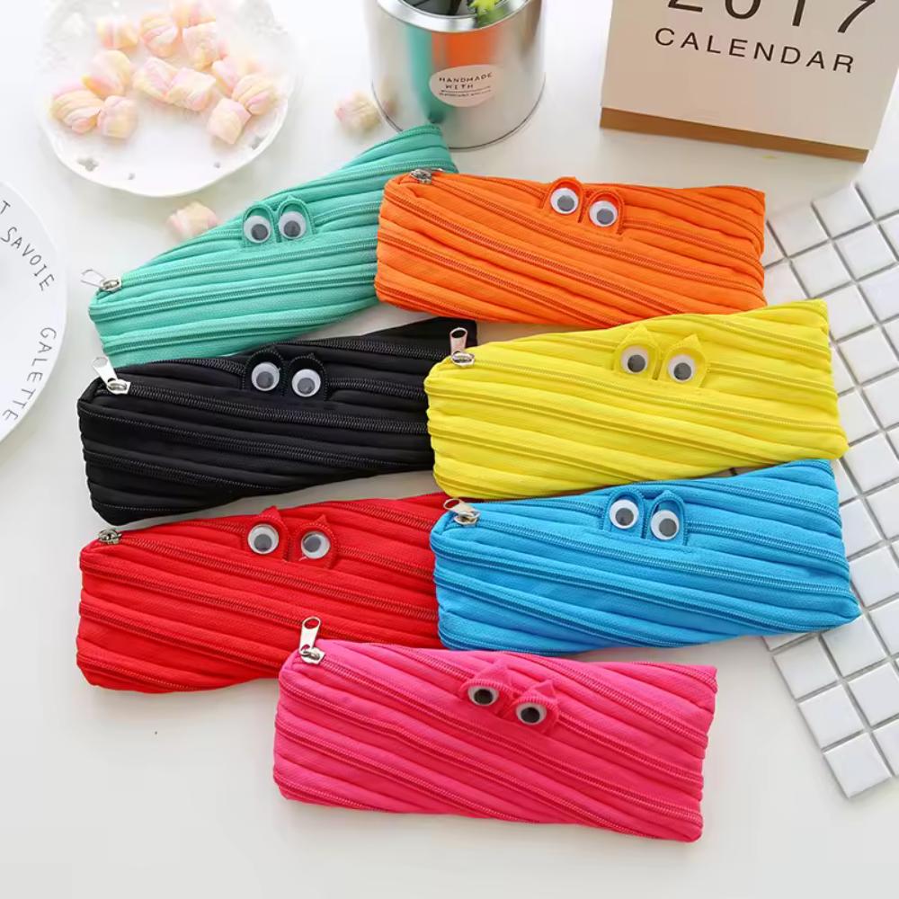 Estojo de Lápis com Zíper de Monstro Desenho Animado Fofo Grande Capacidade Nylon Organizador de Material Escolar Bolsa de Lápis Multifuncional Para Estudantes Crianças