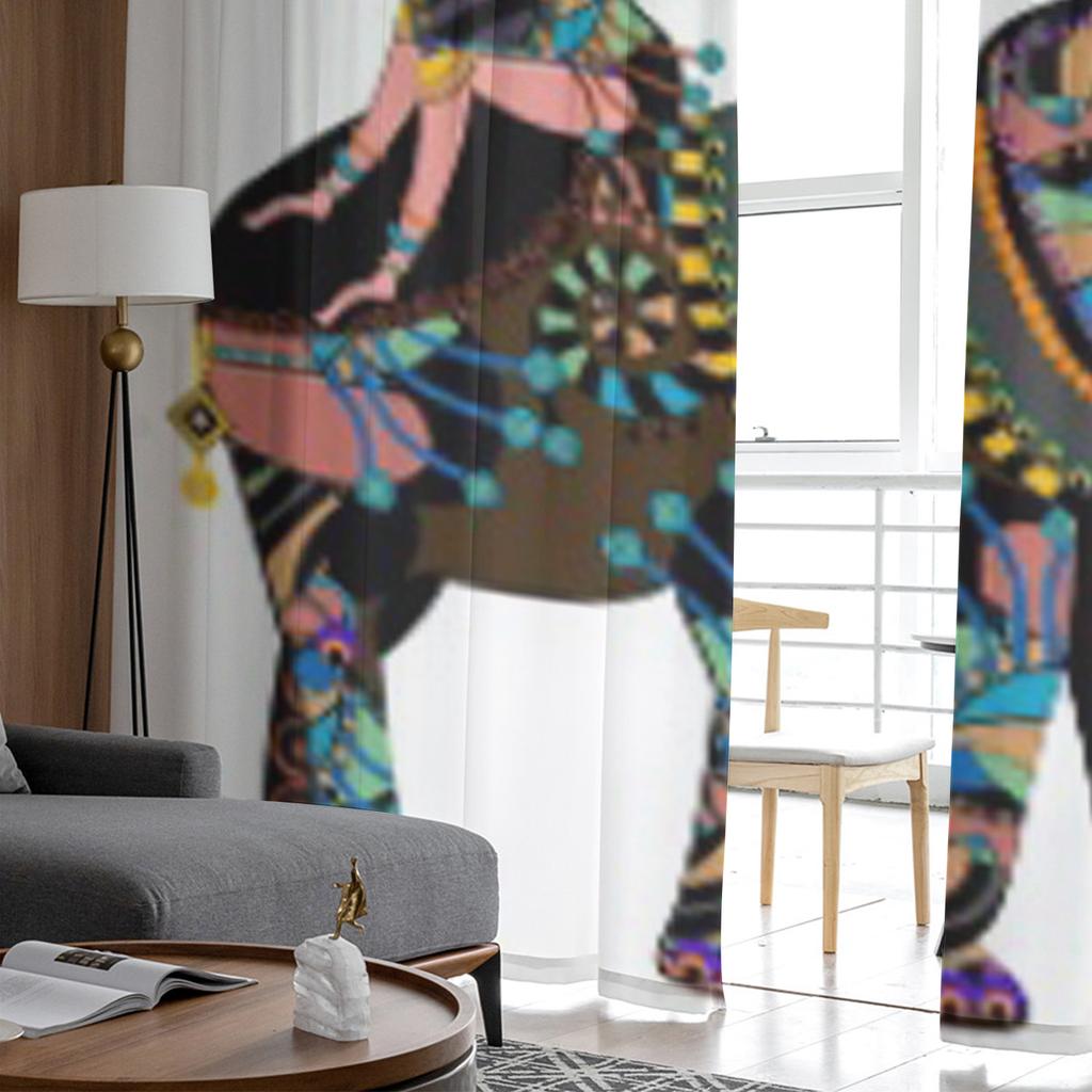Kvinna som sitter på ryggen av en elefant i etnisk stil Skira gardiner Vardagsrum Tyll Fönstergardin Sovrum Kök Draperier