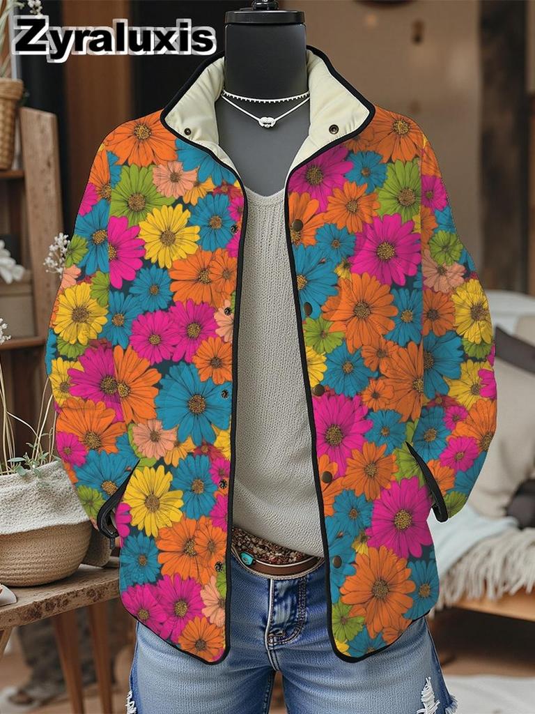 Women's Padded Cotton Jacket Floral Digital Print Women's Cotton Jacket