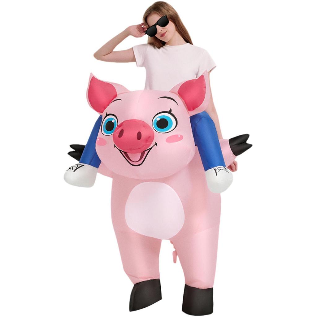 Inflatable Pig Riding on Costume Tear Resistance Multifunctional for Women Pink