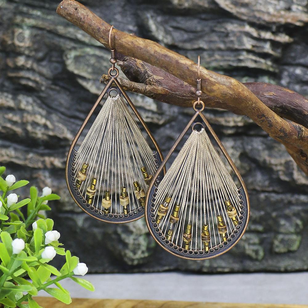 Bohemian Classic Women Geometric Tassel Wooden Earrings Vintage Gypsy Ethnic Circle Flower India Dangle Earrings Jhumka Jewelry