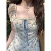 Gentle wind sweet small fresh floral strap dress girls summer new niche lace butterfly long skirt
