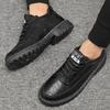 Black Men's Shoes  Leather Casual Shoes for Men Fashion Sneakers  Walking Four Seasons Comfortable British Men Shoes