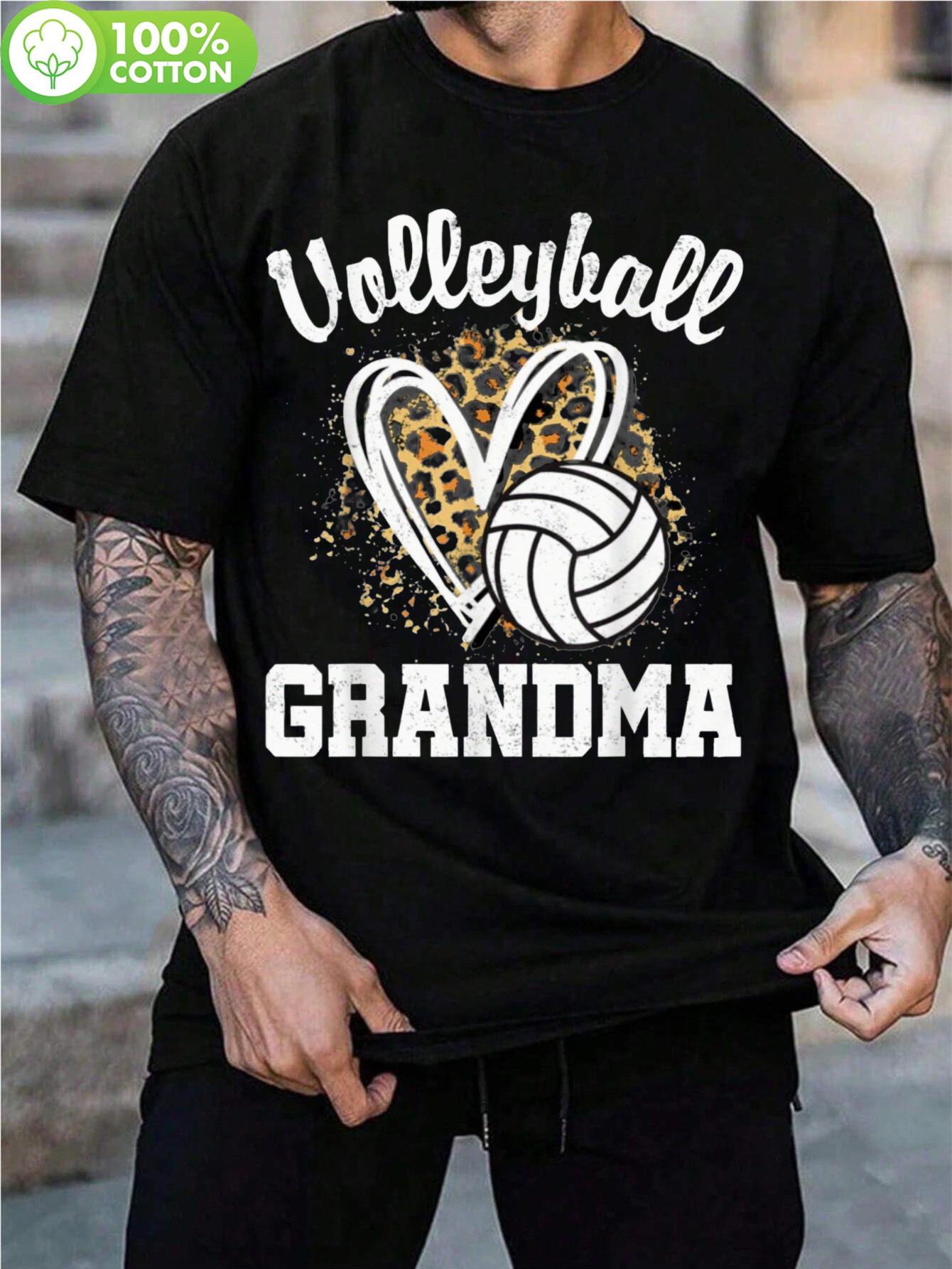 Vintage Streetwear Cotton T-shirt - Volleyball Grandma Leopard Heart Graphic Print XXXL