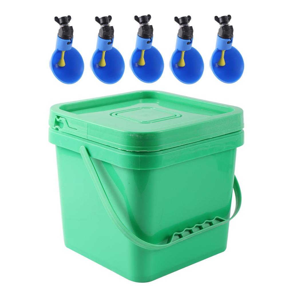 5L Quail Chicken Drinking Bucket With Drinking Cup Portable Thickened Bucket With Lid Square Pet Food Storage Plastic Bucket