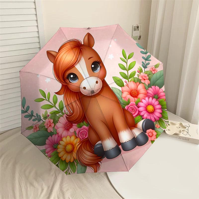 

1PC baby horse flowers Automatic Open/Close Umbrella with Windproof, 8-Rib Sturdy Canopy, Durable Ribs, Fashionable Design1288A
