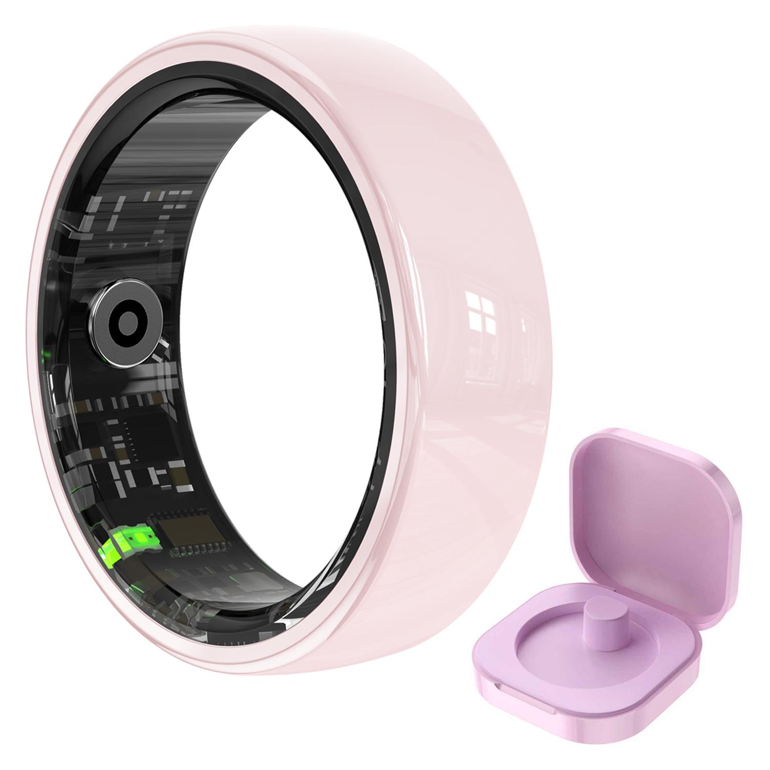 

Розумне кільце Чоловіче Жіноче Керування жестами Монітор здоров я та сну Мультиспортивний режим Водонепроникне 5ATM Розумне кільце з зарядним кейсом Size 10（20mm） рожевий