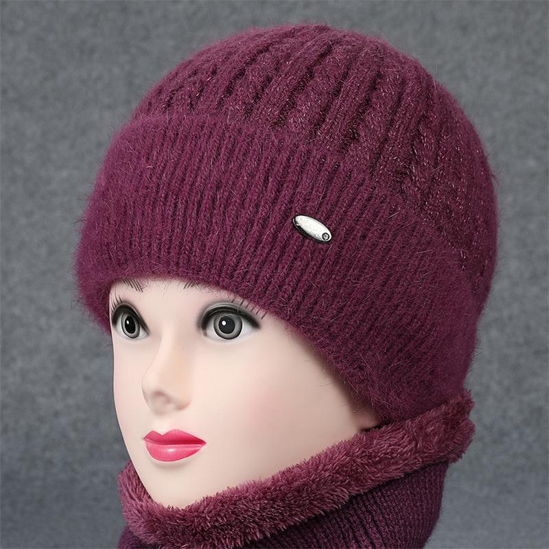 

В язана шапка з вовни кролика середнього віку Жіноча мама плюс оксамитова товста жіноча тепла шапка осінь і зима 54-58CM