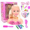 Makeup Pretend Playset for Girls, 17Pcs Hairdressing Styling Head Doll Makeup with Hair Dryer