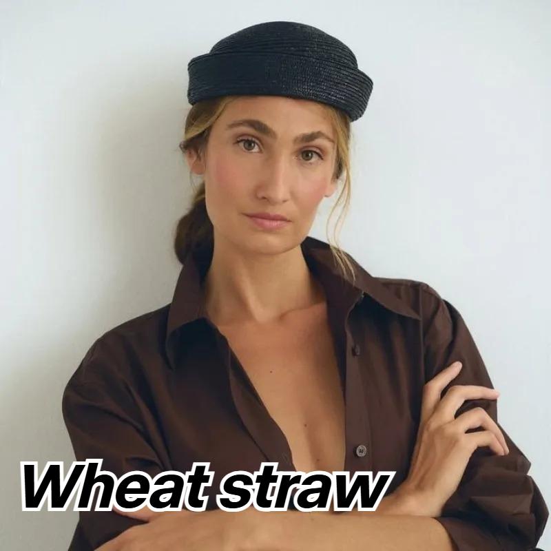 Garden Supplies My Women's Hand Woven Natural Straw Sun Hat Ins Blogger Fashion Summer Flat Berets Circle Concave Top Church Derby Party Beach Hat 57Cm