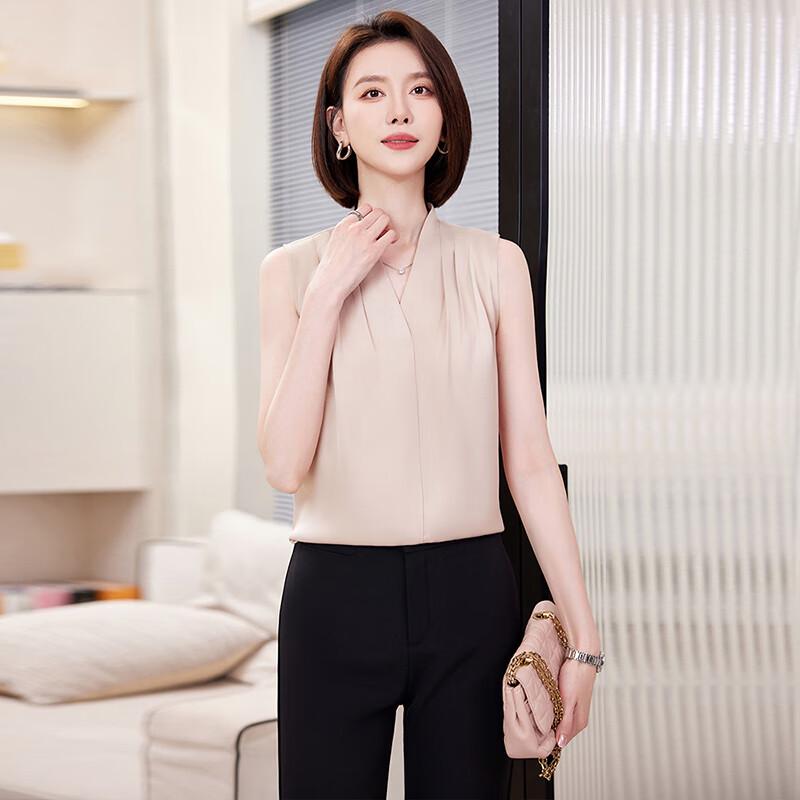 Women's Elegant V-neck Sleeveless Chiffon Blouse