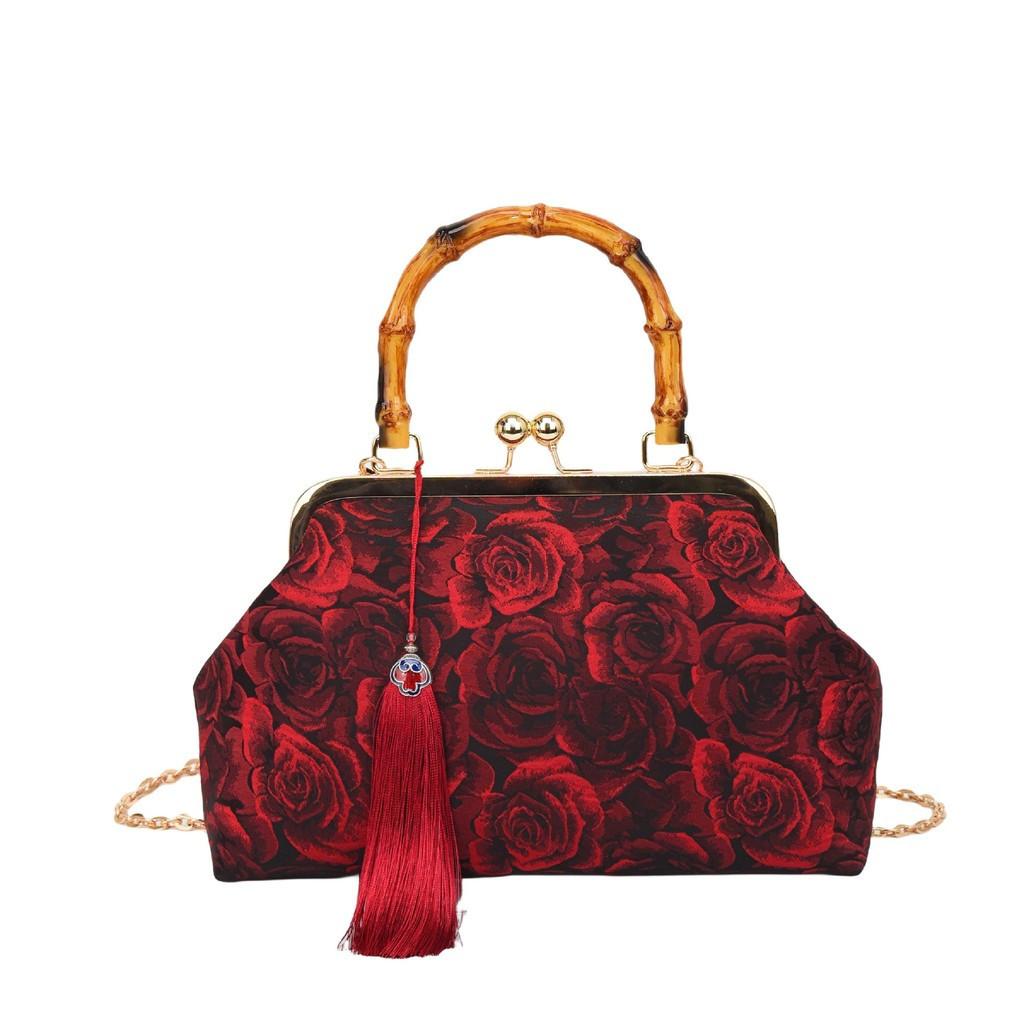 Damen Abend-Clutch Tasche Retro Stickerei Quasten Handtasche Formelle Crossbody Taschen für Hochzeit Cocktailparty
