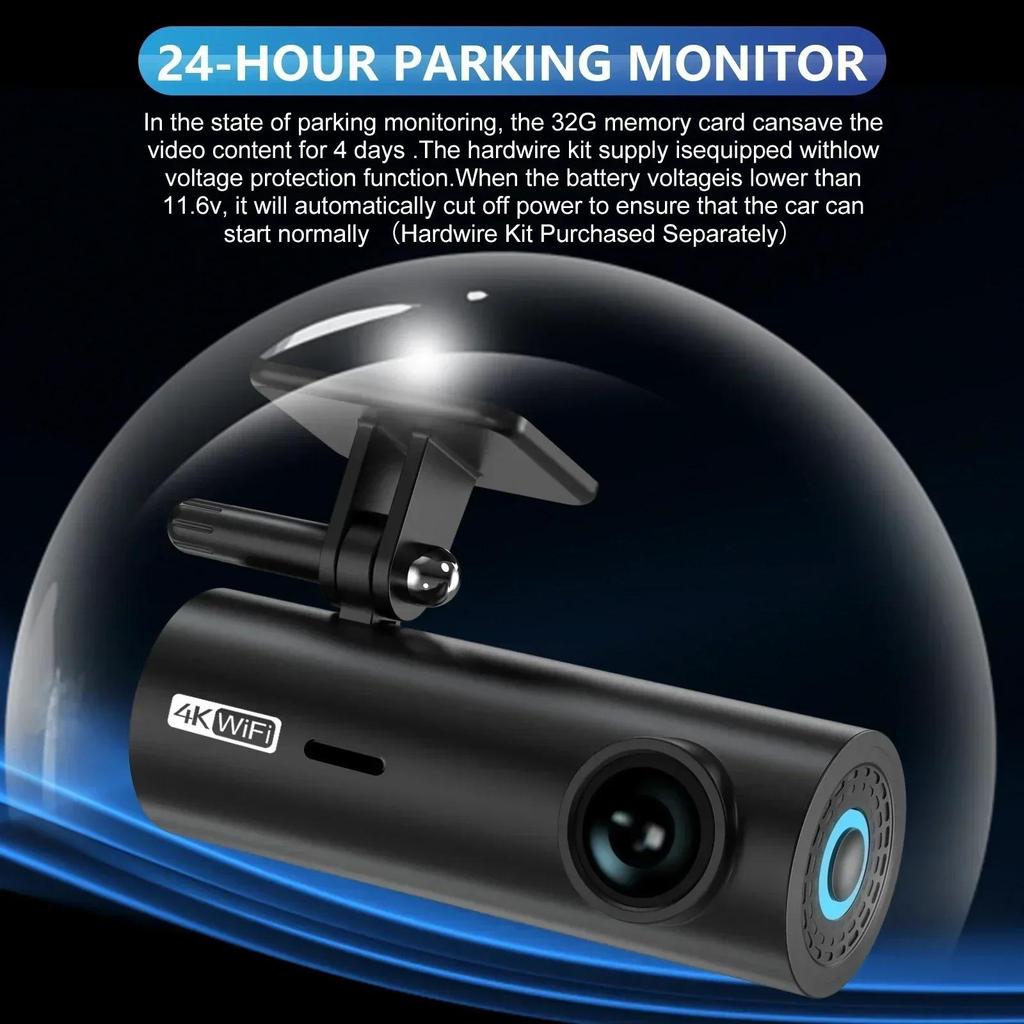 4K WIFI Mini Dash Cam Auto DVR Vorne und Hinten Video Recorder mit Nachtsicht 24H Parkplatz Kamera Monitor Black Box Auto Zubehör